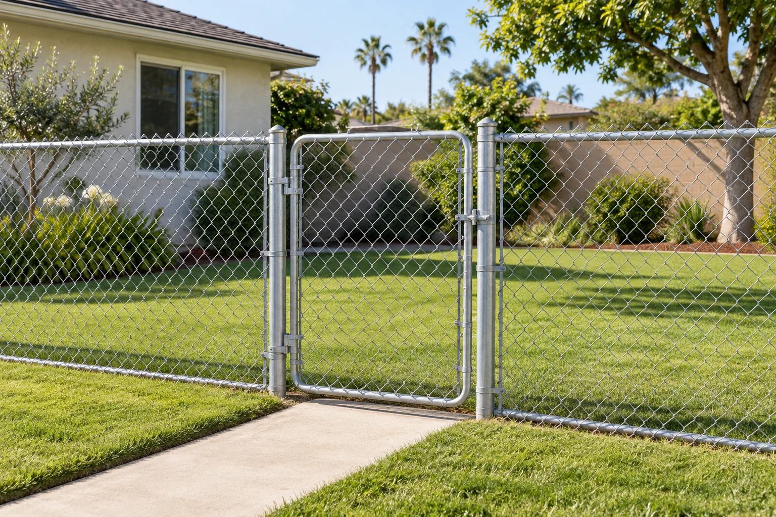 Galvanized chain-link fence and walk gate